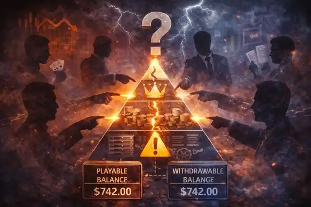 Group of silhouetted figures standing before a complex control panel, with multiple decision paths branching outward.