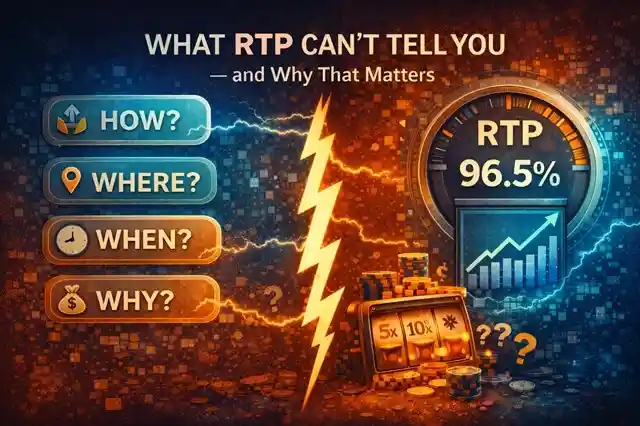 Casino RTP metric shown alongside unanswered questions about timing, frequency, and session outcomes