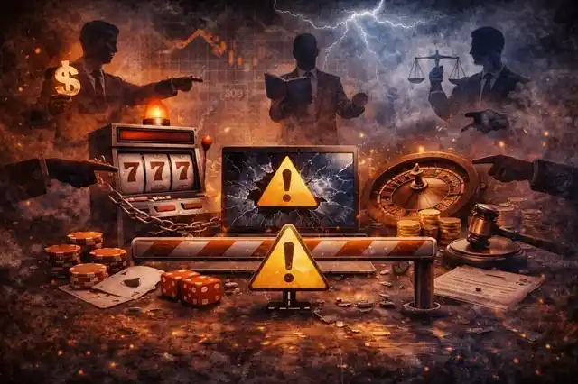 Administrative control room with monitors, checklists, and locked access panels, viewed from a distance without visible players.