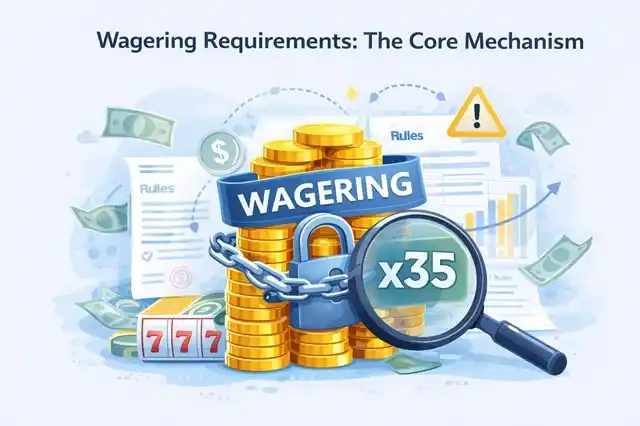 Bonus amount multiplied by wagering requirements, showing how many times a bonus must be played before withdrawal is allowed.