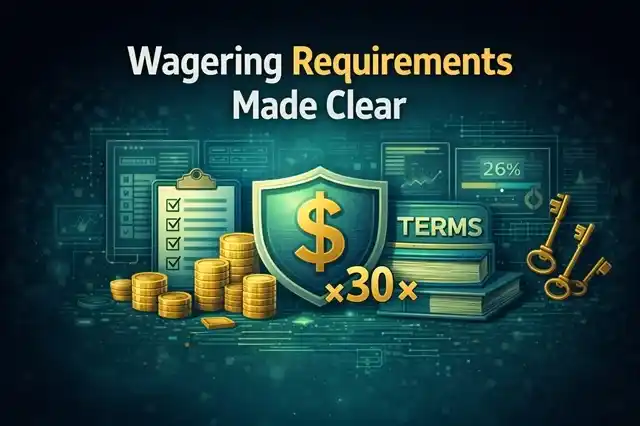 Casino bonus shown as a structured system, with wagering rules and progress paths visible behind the offer
