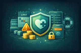 Illustration representing responsible gambling tools, player limits, and self-control features