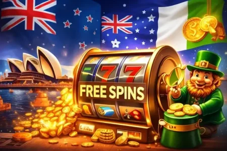Free spins casino illustration representing Australia, New Zealand and Ireland markets