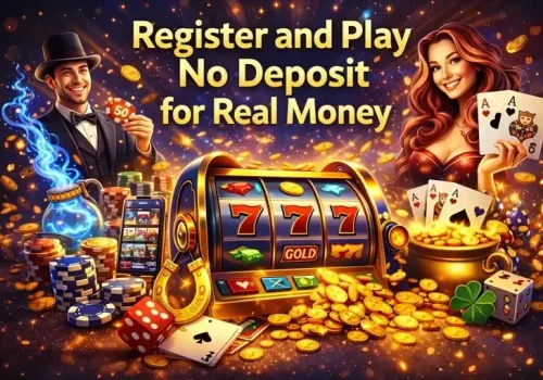 Slot game interface with no deposit free spins credited after casino sign up